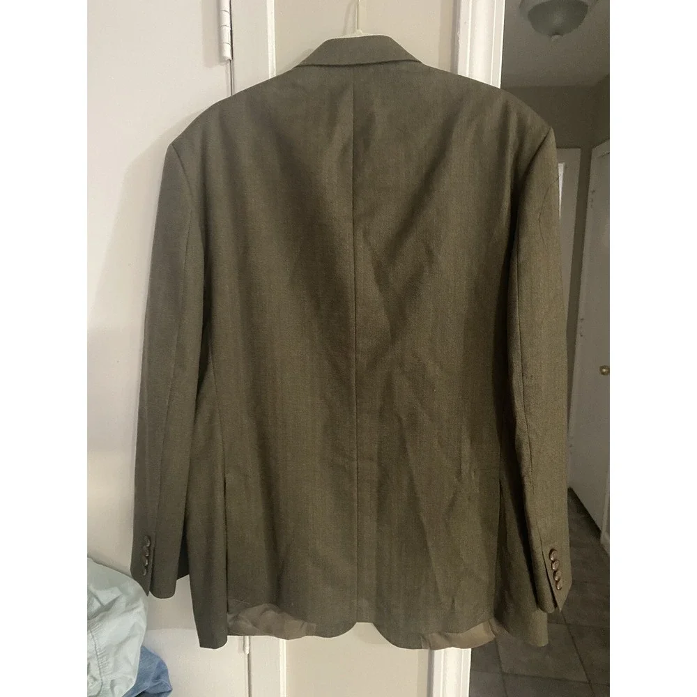 Vintage Ralph Lauren Men Wool Suit Jacket Sports Coat 44R 2 Button Green Brown